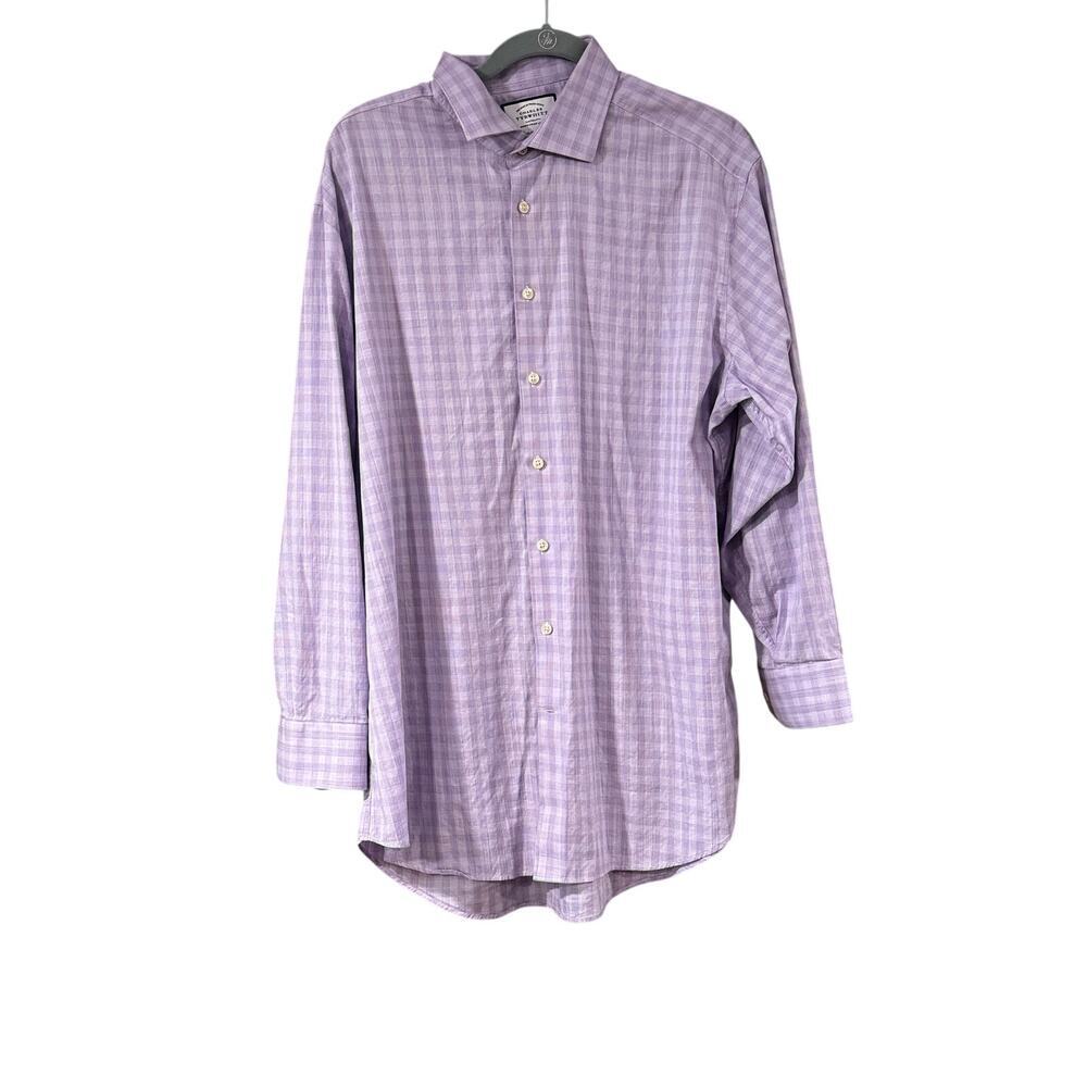 Charles Tyrwhitt Classic Fit Men Lavender Checked Cotton Button Down Shirt 17.5